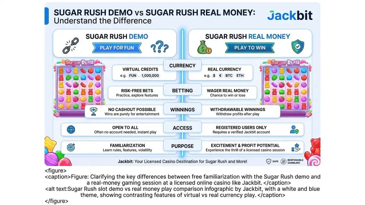 Sugar Rush slot demo vs real money play comparison