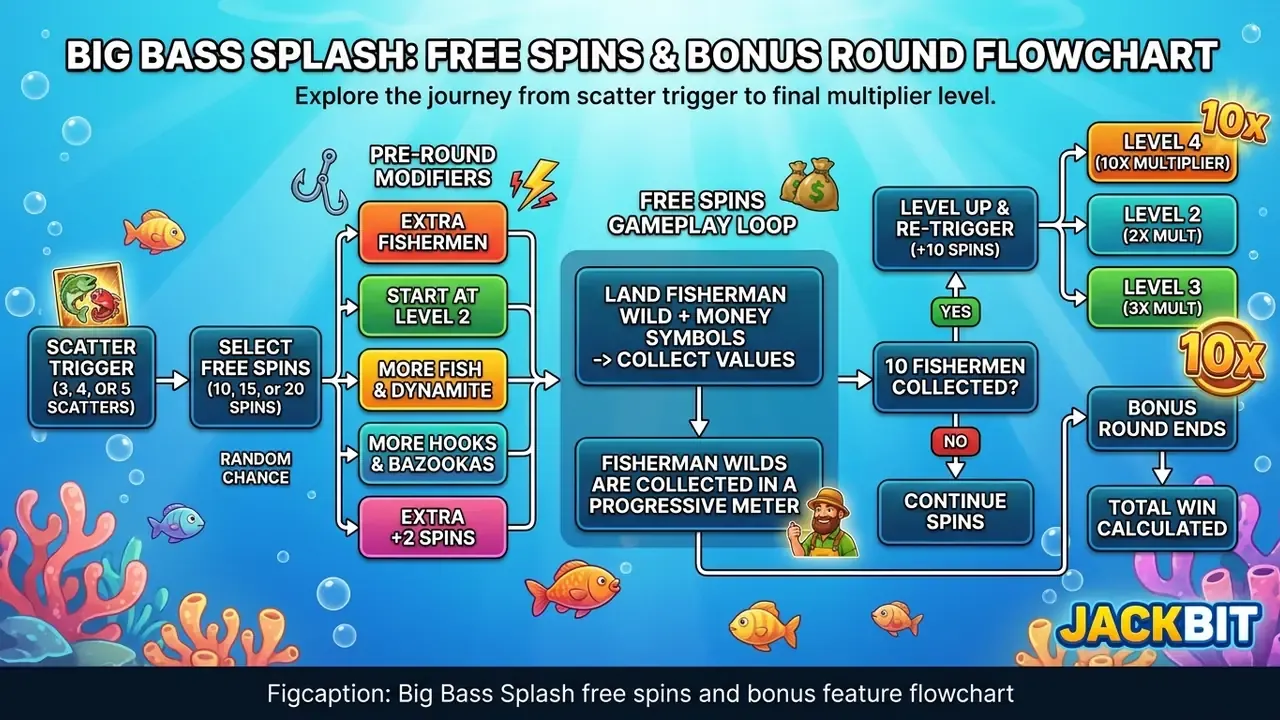 Big Bass Splash free spins and bonus feature flowchart