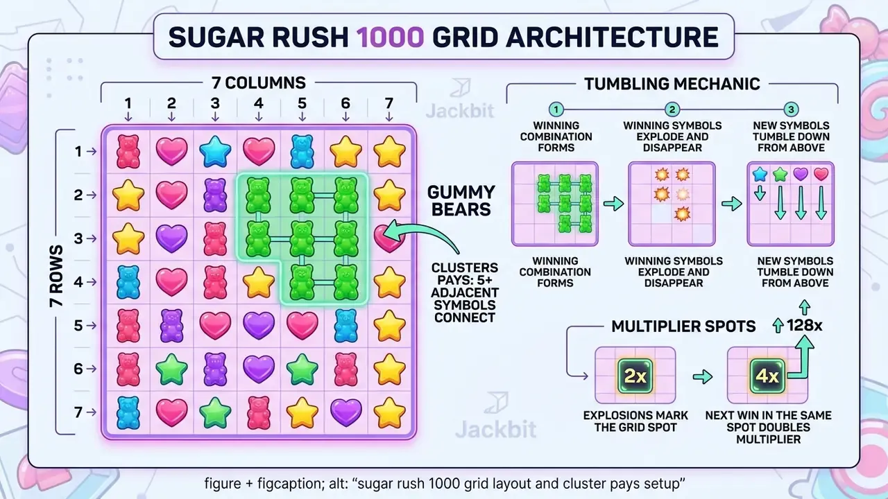 sugar rush 1000 grid layout and cluster pays setup